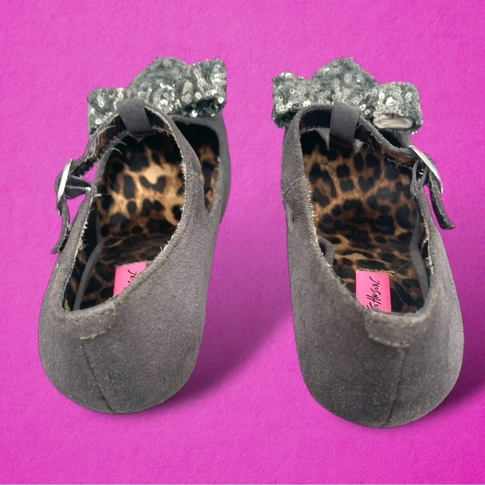 Betsey Johnson Gray Poppie Mary Jane Heels with Silver Sequin Bow